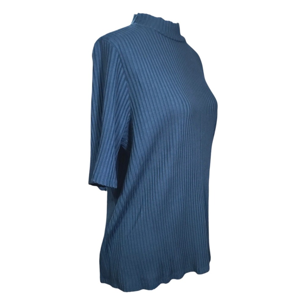Eileen Fisher Teal Ribbed Top Mock Neck Half Sleeve Quiet Luxury Plus Size 1X - Picture 3 of 9